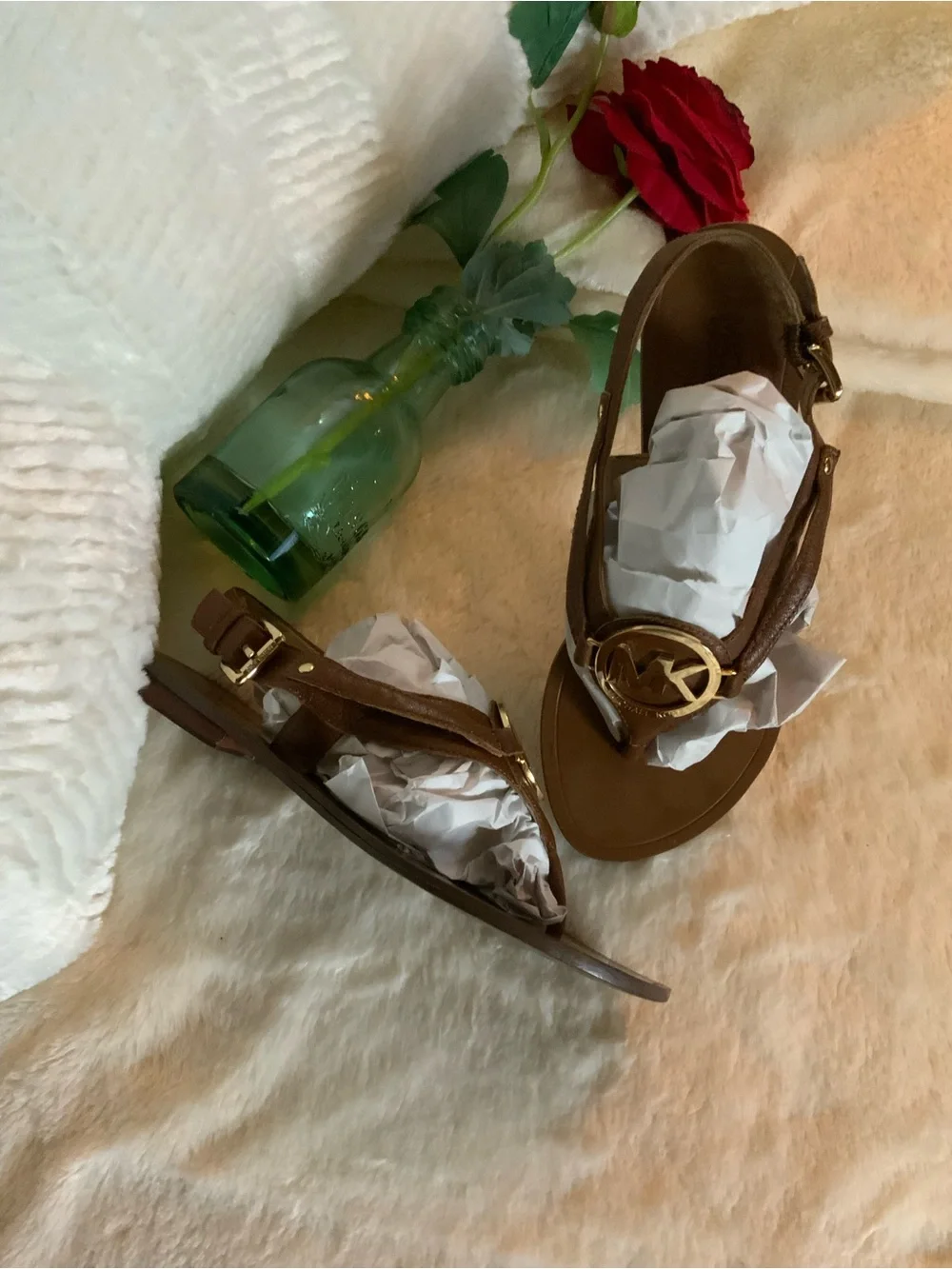 Michael Kors Brown Girls' MK Logo T-Strap Sandals